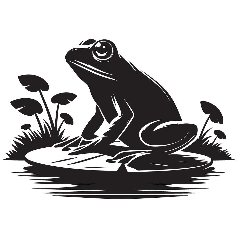 Silhouette Frog Sitting on a Lily Pad Illustration Art vector