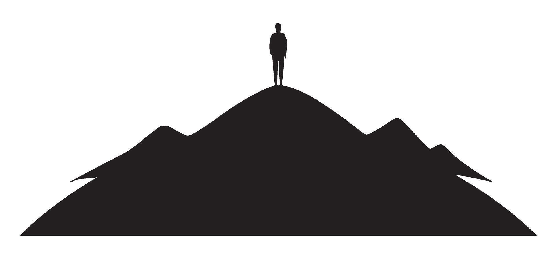 Silhouette of Man on Mountain Summit Achieving Success Illustration vector