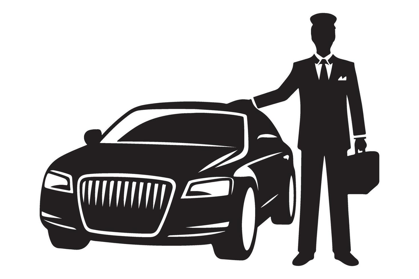 Elegant Chauffeur Service Silhouette Represents Luxury and Professionalism vector