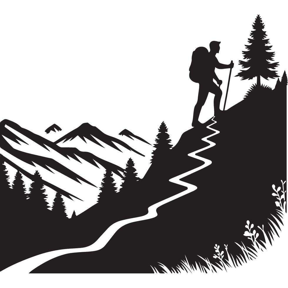 Hiking Adventure Silhouette Graphic Climbing Mountain Trail Design vector