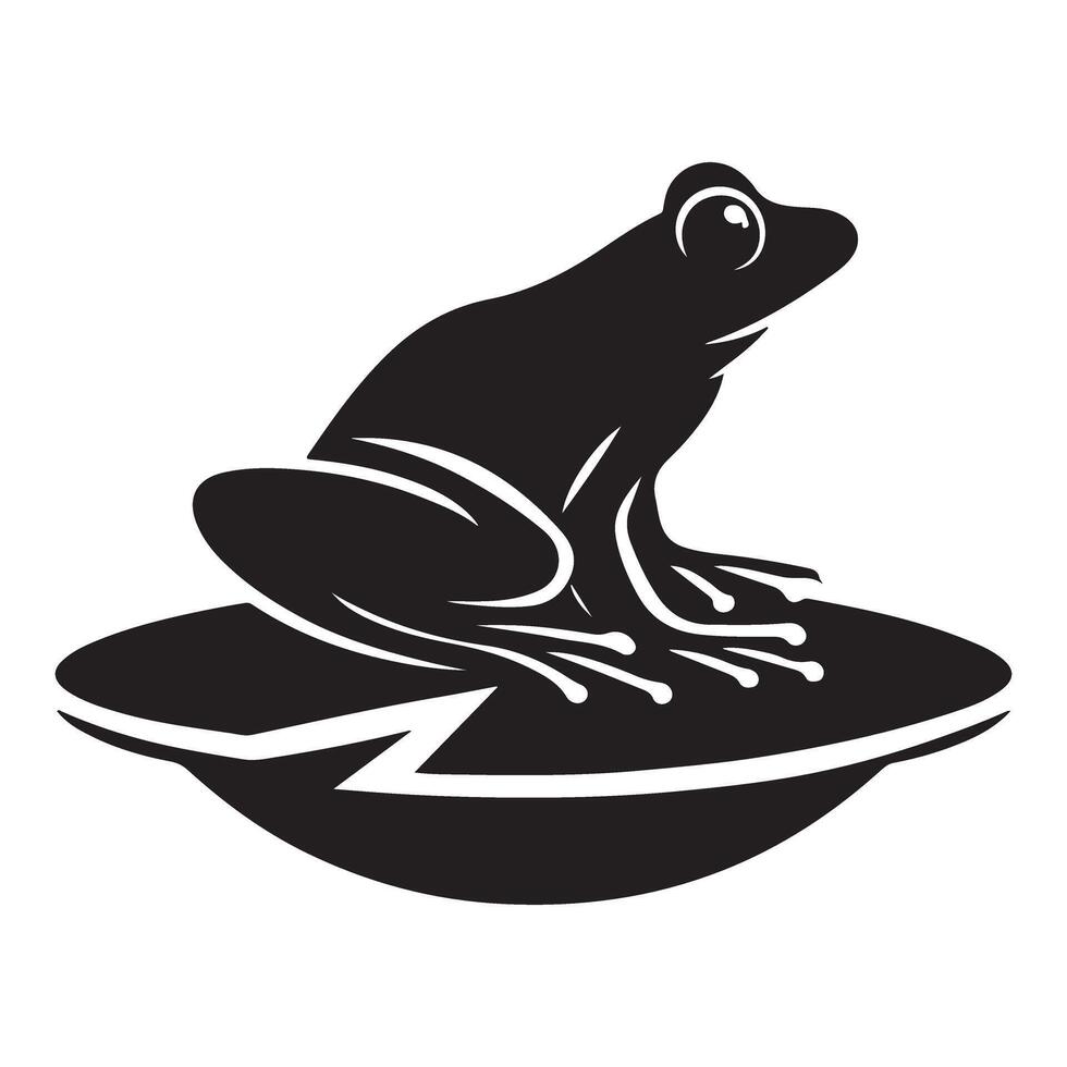 Elegant Frog Silhouette Illustration on Lily Pad Graphics Resource vector