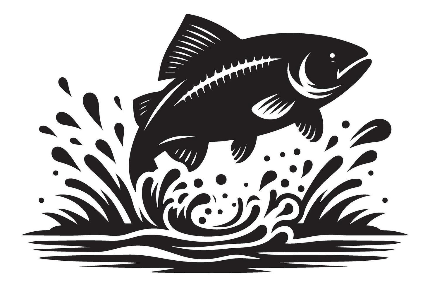 Silhouette illustration of jumping fish graphic wildlife asset vector