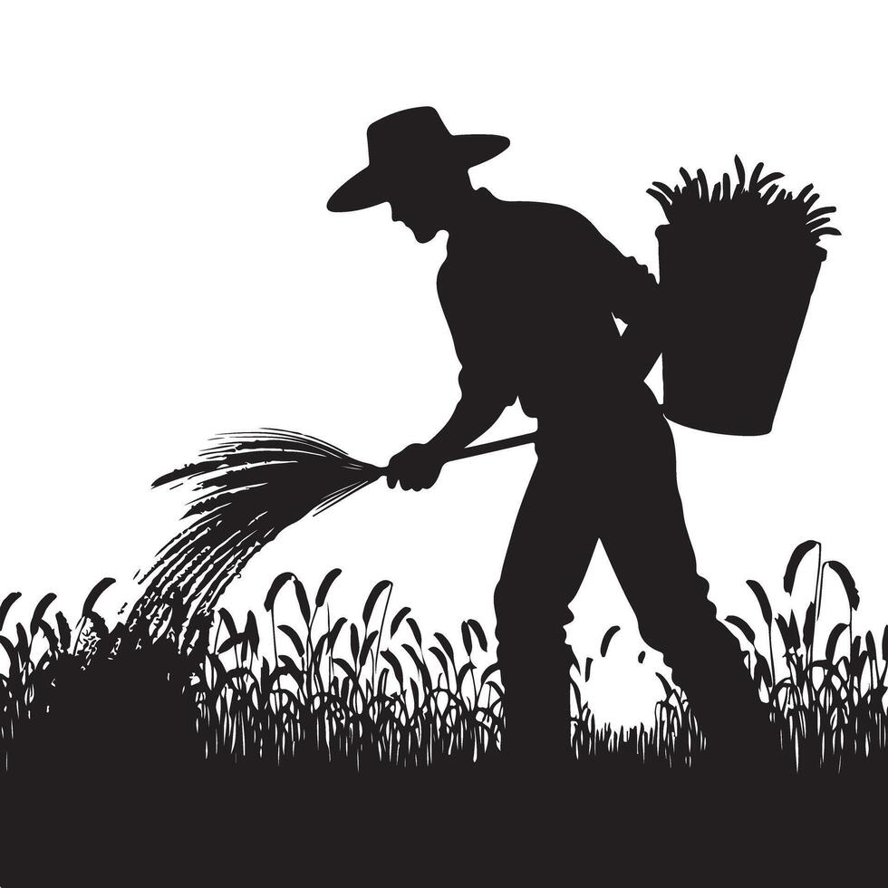 Farmer Silhouette Spreading Seeds Illustration For Agriculture Business vector
