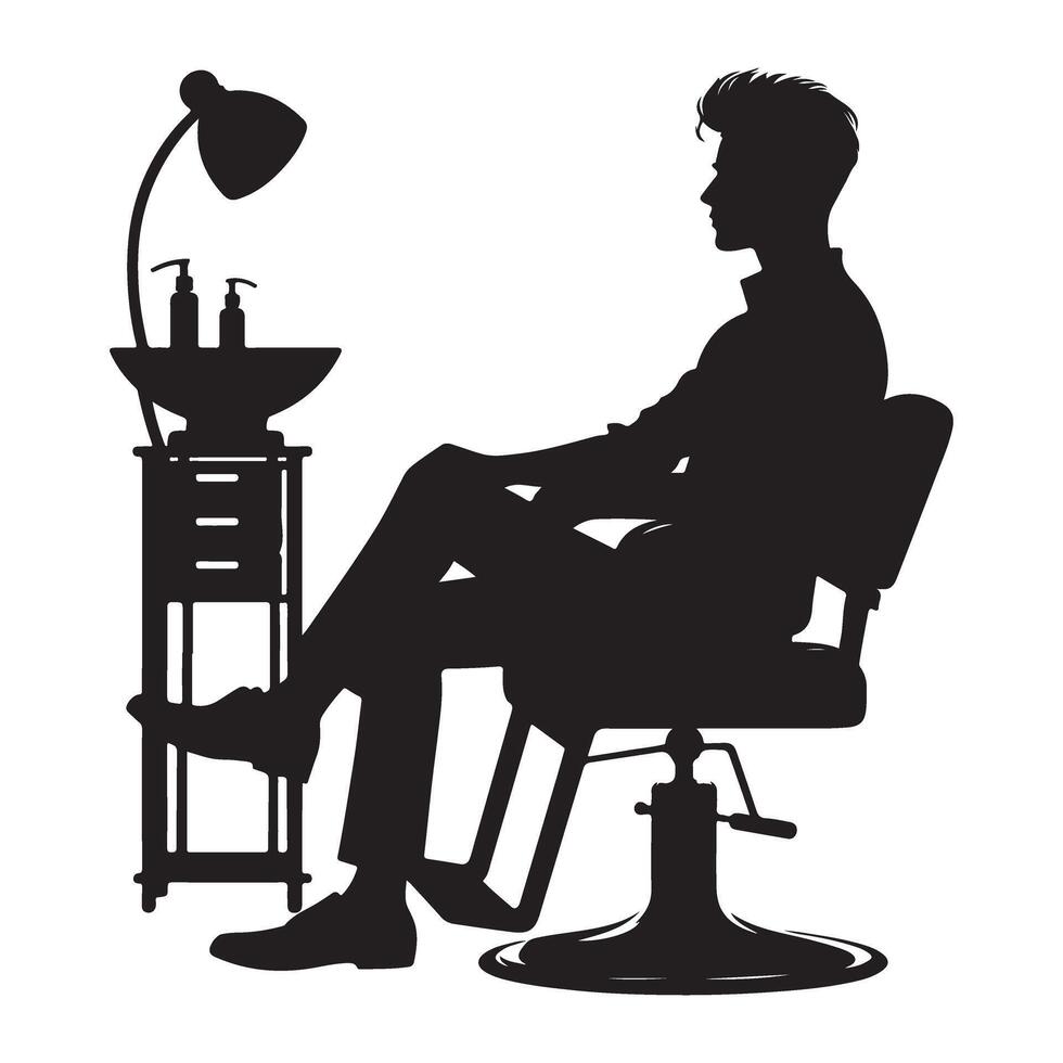 Stylish Man Getting Haircut Silhouette in Barber Shop Illustration vector