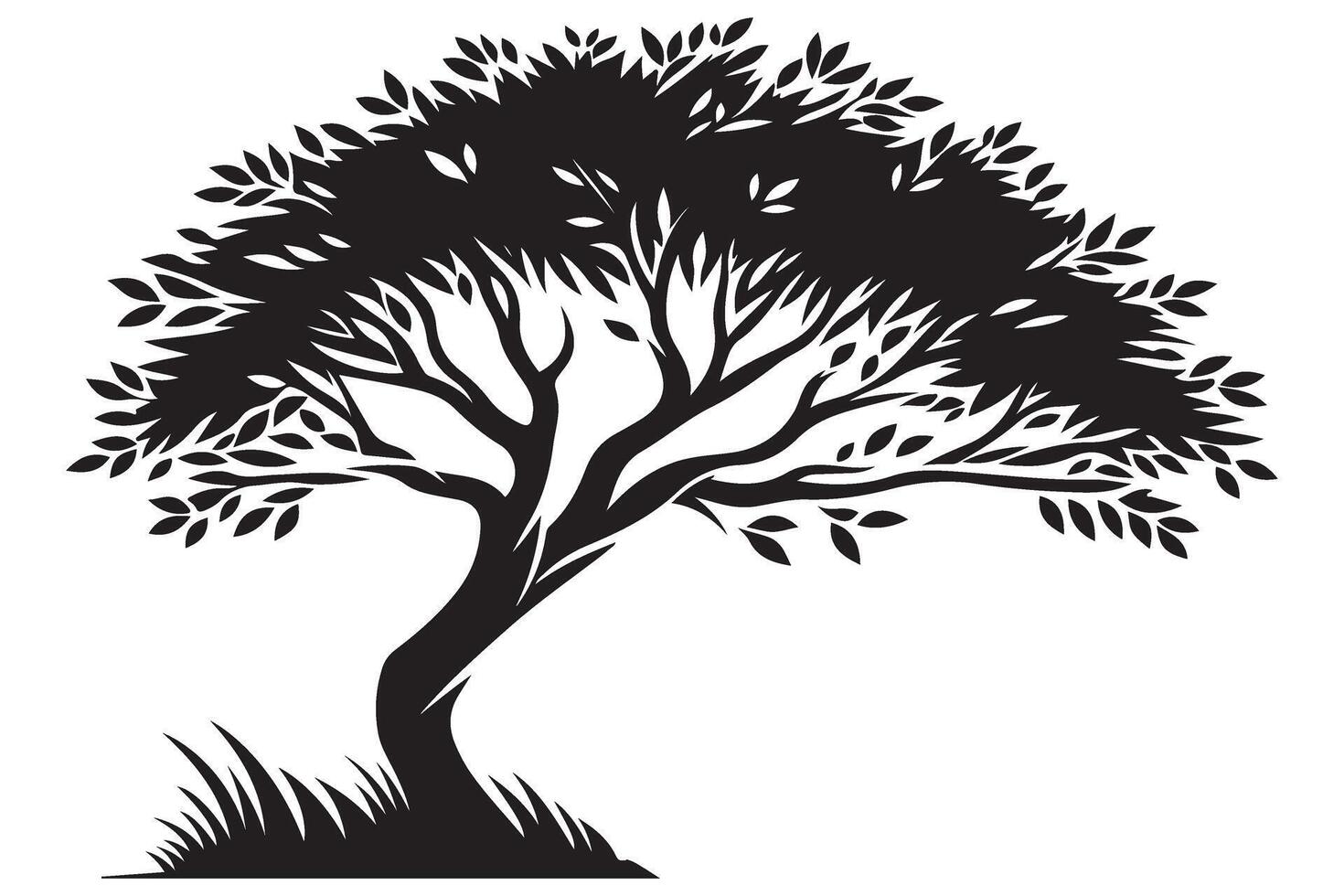 Silhouette Tree Illustration with Grass for Landscape Designs vector