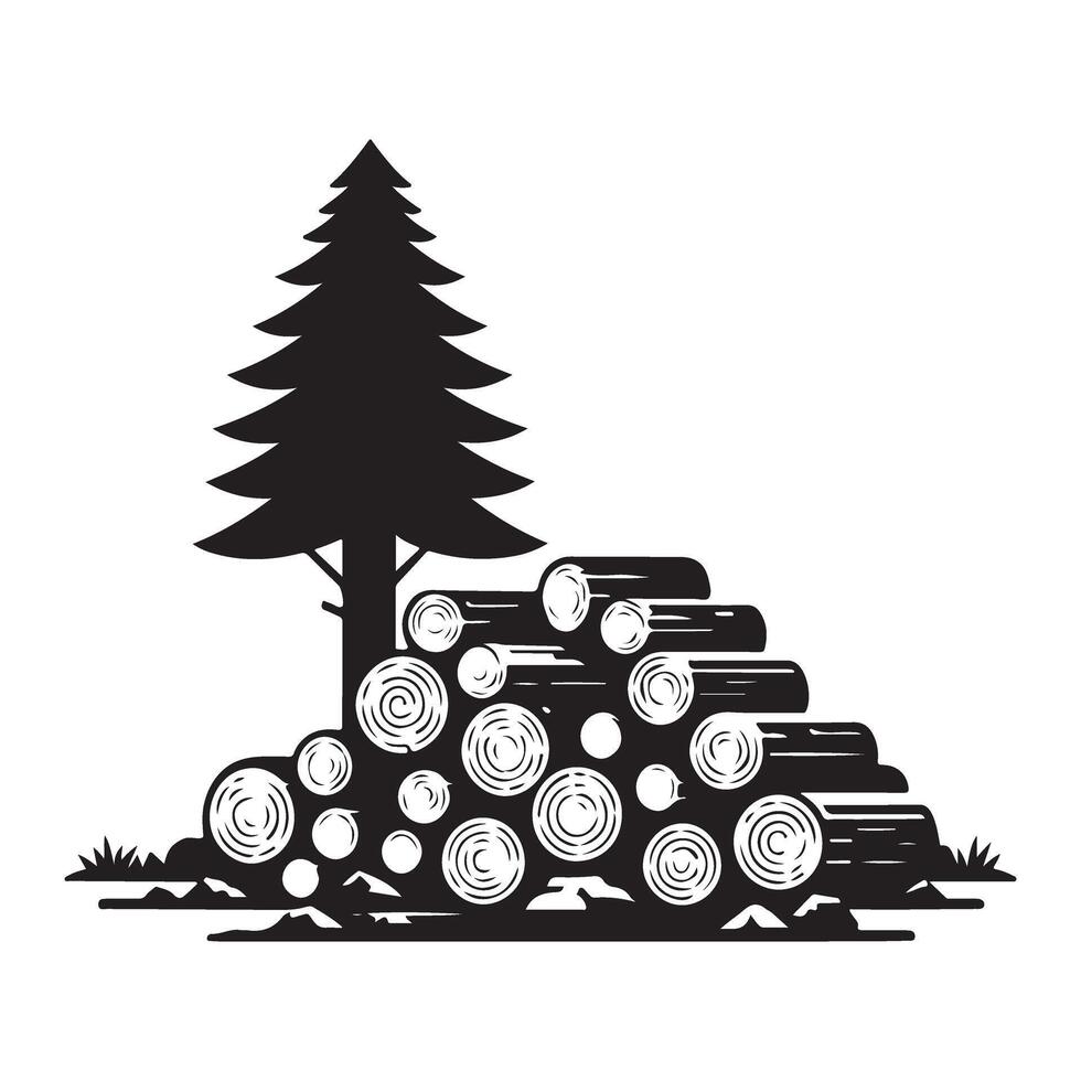 Silhouette Stack of Logs Illustration for Lumber or Firewood vector