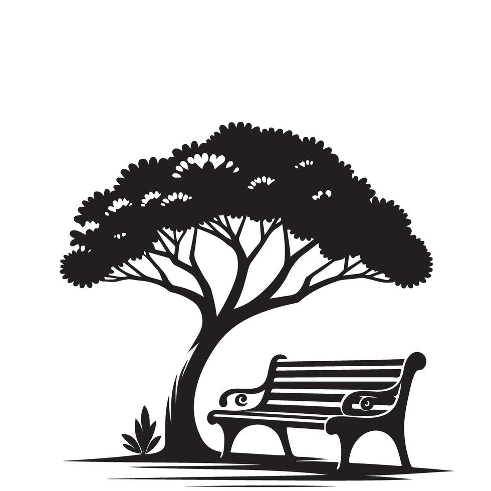 Park Bench Under a Tree Silhouette Illustration vector
