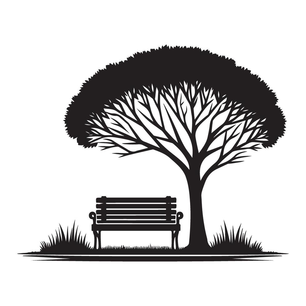 Silhouette Tree Bench Illustration for Park Scene Design vector