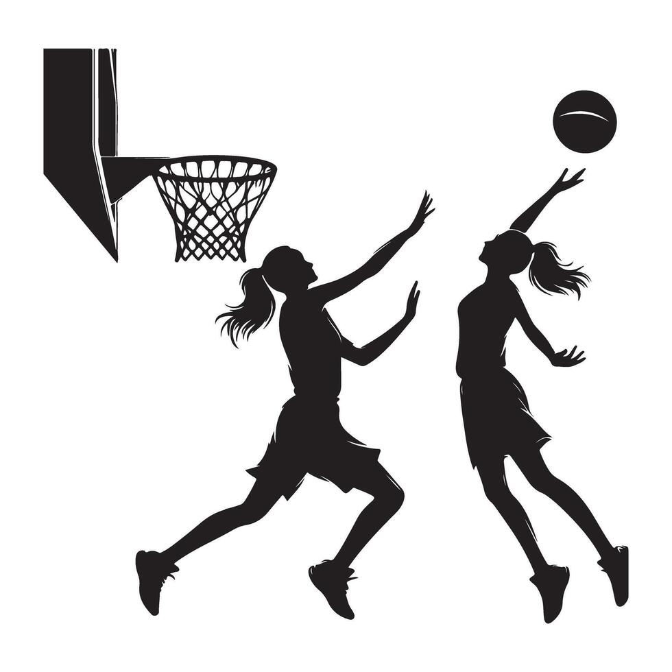 Basketball Player Silhouette Action Illustration in Game Moment vector