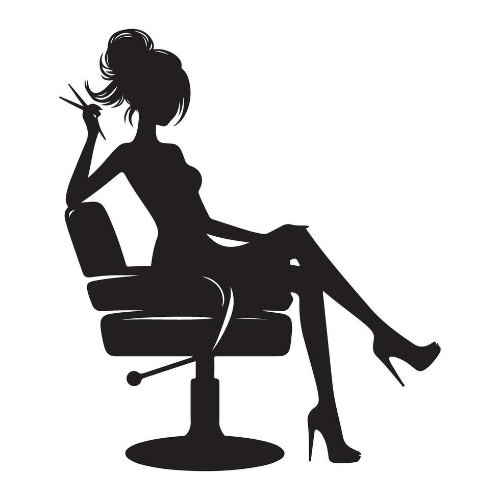 Elegant Hairstyle Designer in Chair Silhouette Illustration vector