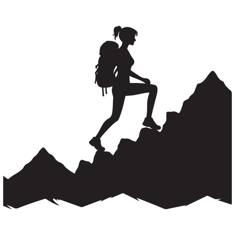 Woman Hiking Silhouette Illustration Climbing Mountains Adventure Journey vector