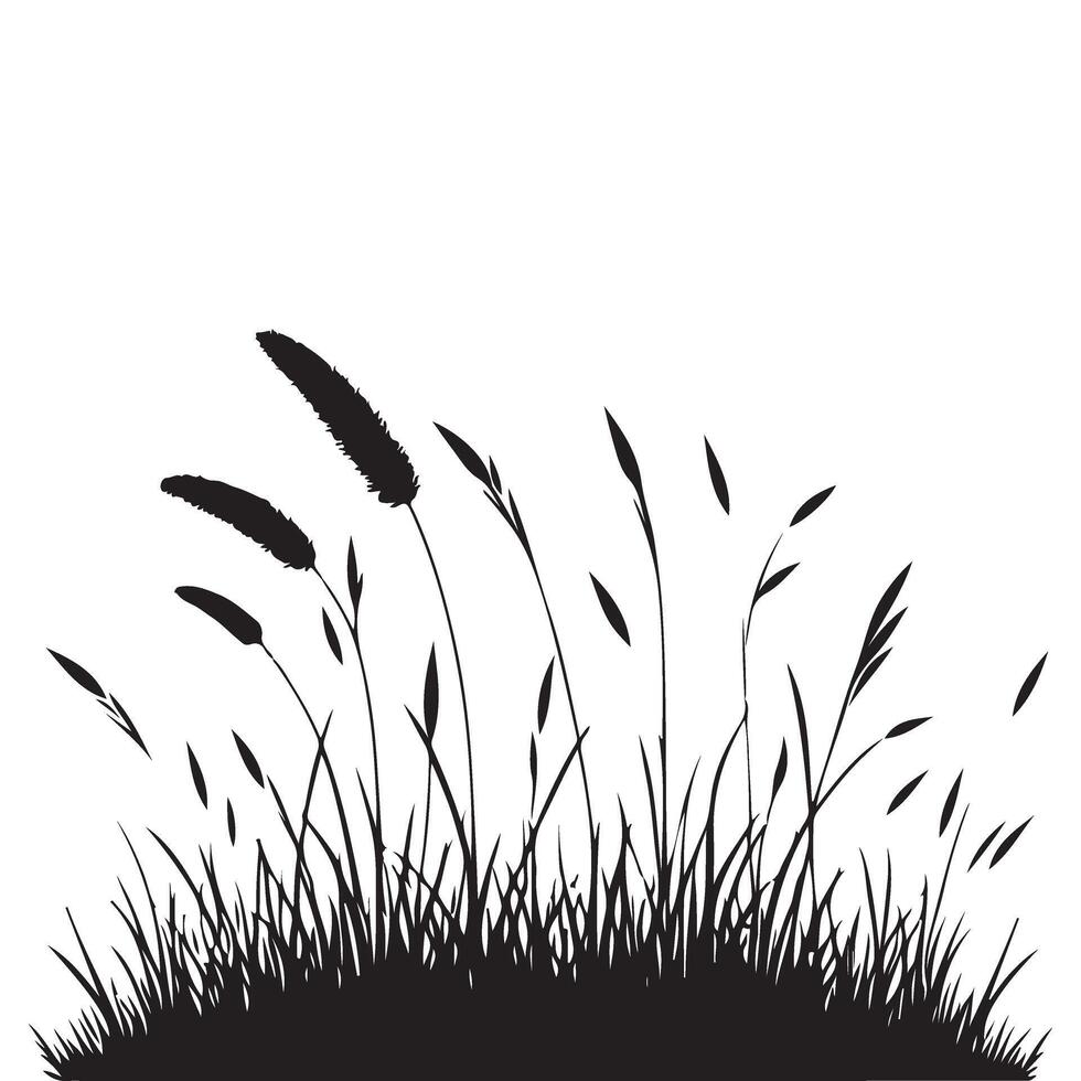 Silhouette Grass and Plants Illustration in Black and White vector