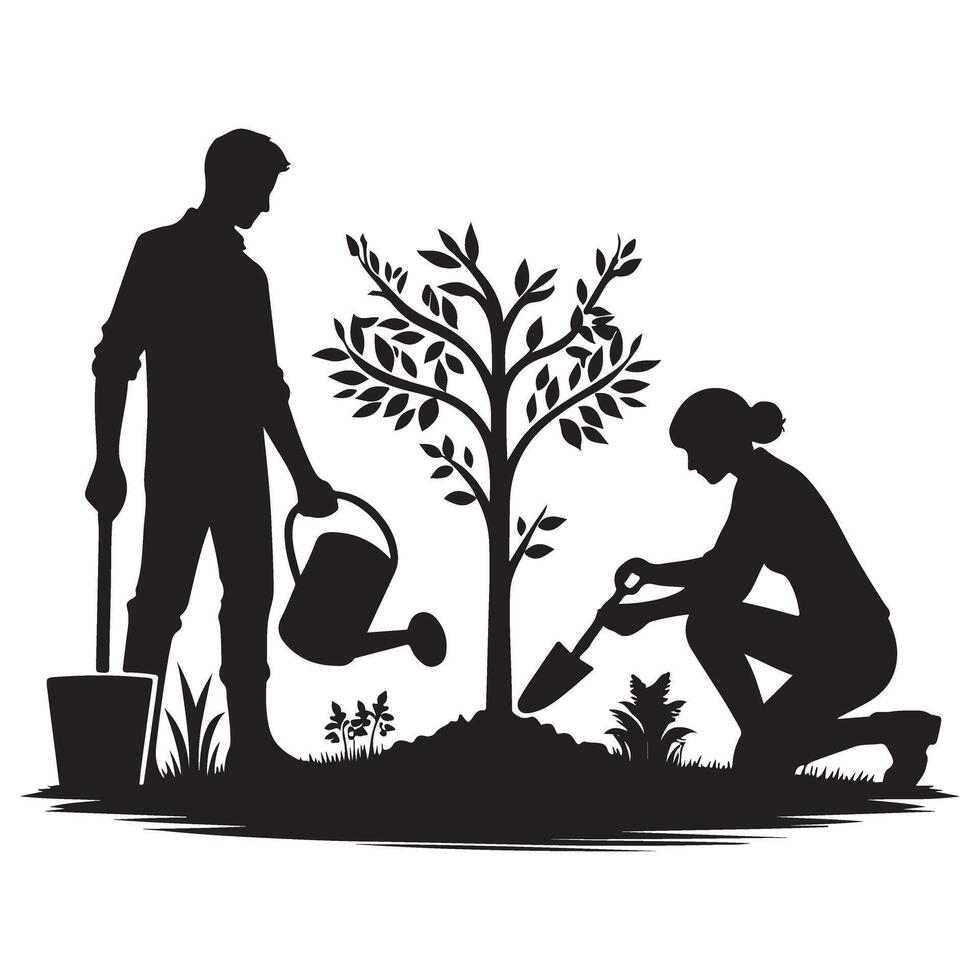 Couple Planting Tree Together A Symbol of Growth and Sustainability vector