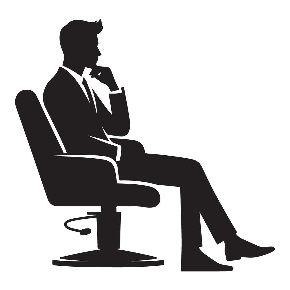 Thinking Businessman Silhouette Sitting in Chair Contemplation Professional Art vector