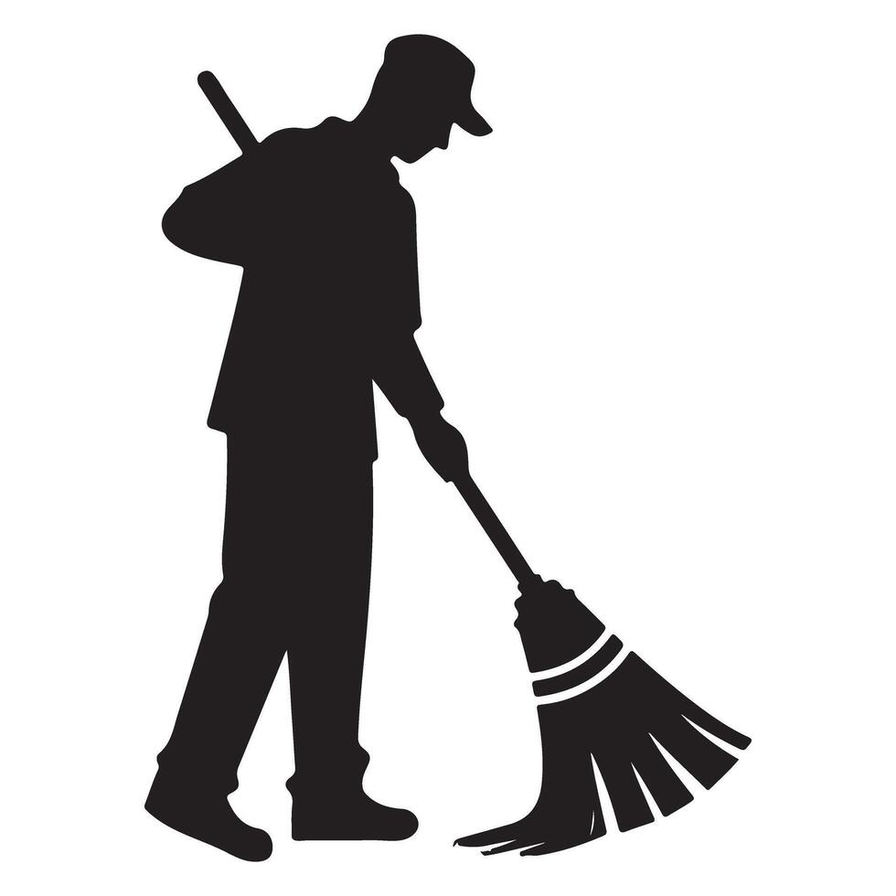 Street Cleaner Sweeping Silhouette Image Illustration Design vector