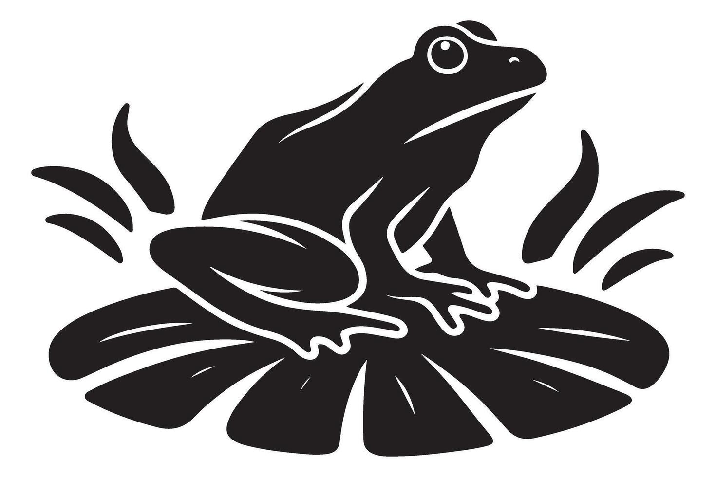 Graceful Frog Silhouette Illustration Serene Amphibian on Lily Pad vector