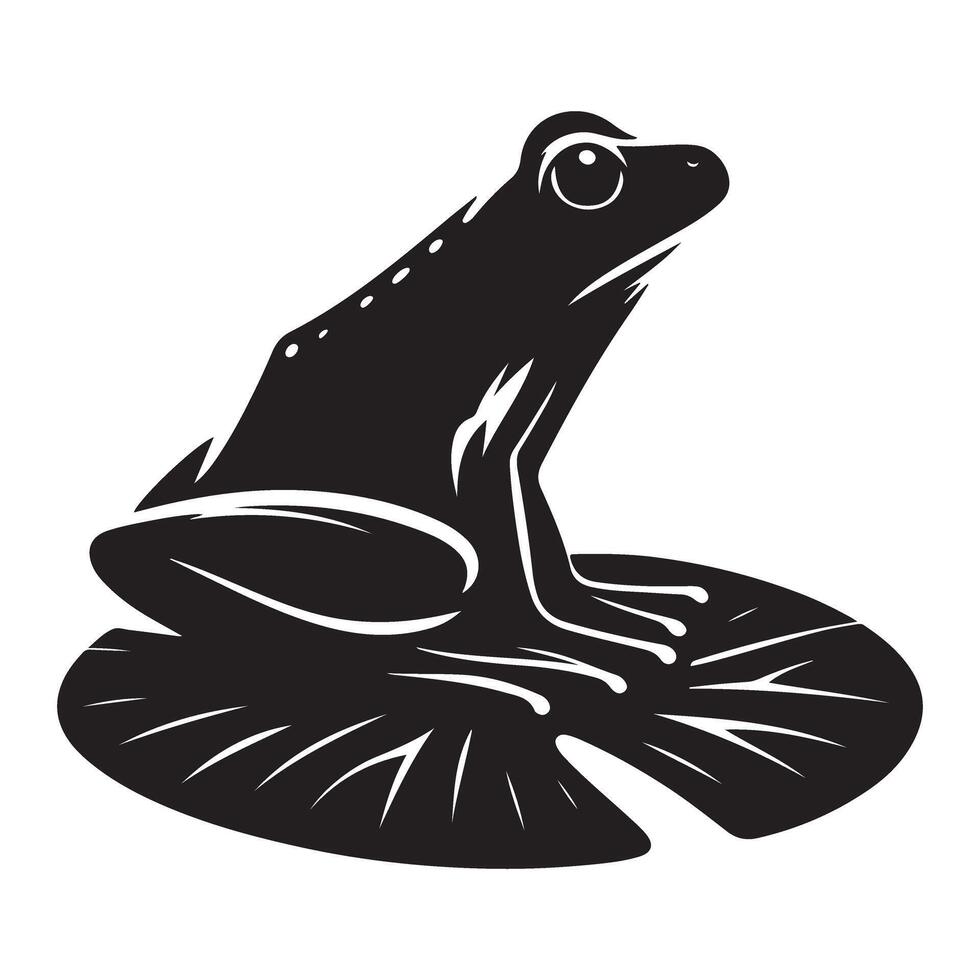 Silhouette Frog Sitting on Lily Pad Amphibian Illustration vector