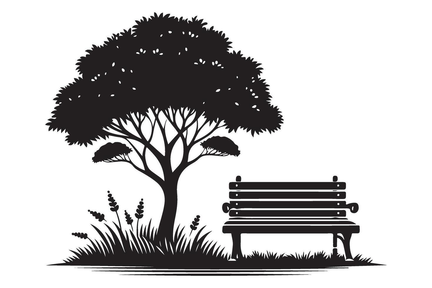 Silhouette Bench under Tree Illustration Relaxing Nature Scene vector