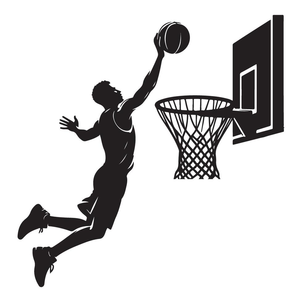 Powerful basketball player dunking silhouette action sports illustration vector