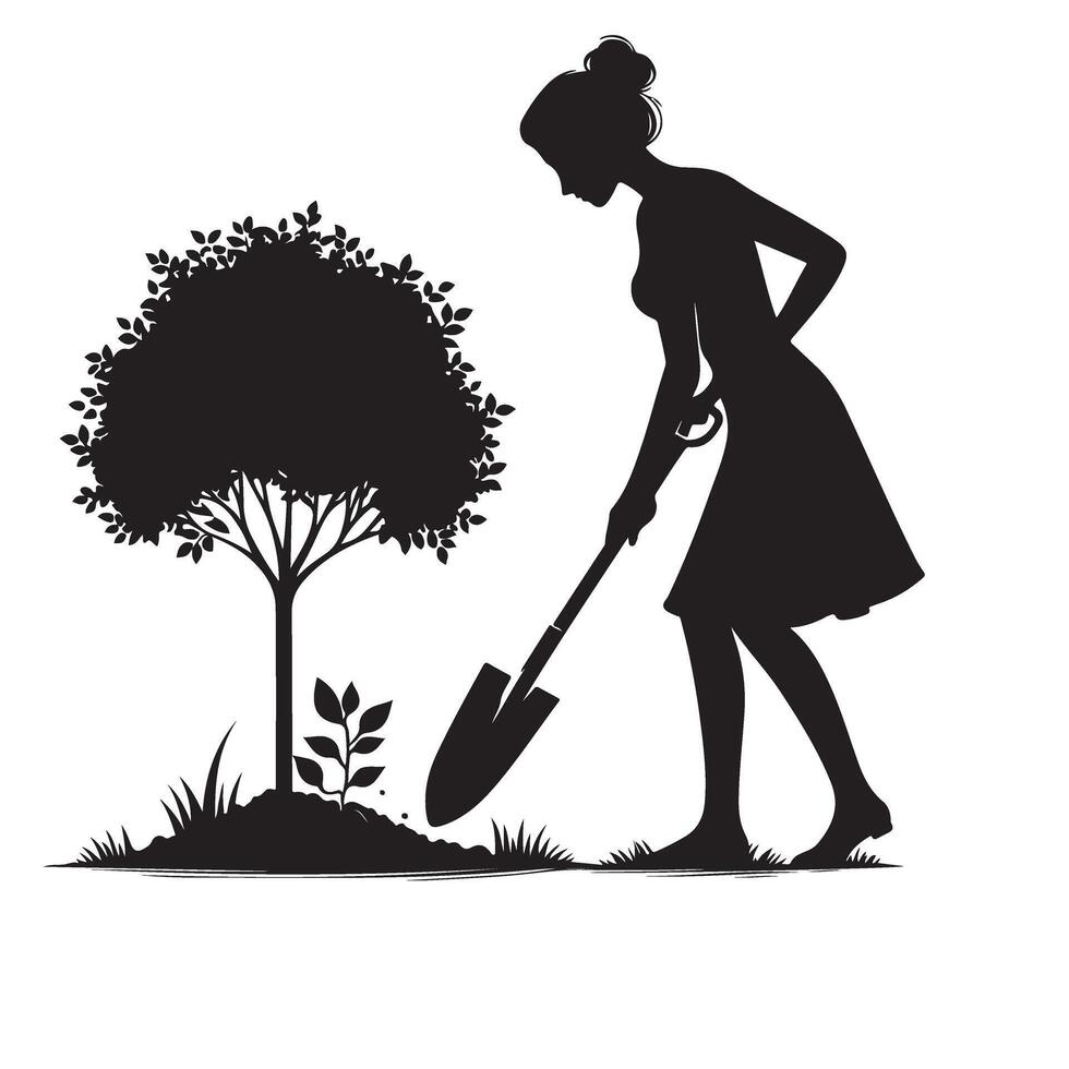 Silhouette illustration planting tree for environmental sustainability design element vector