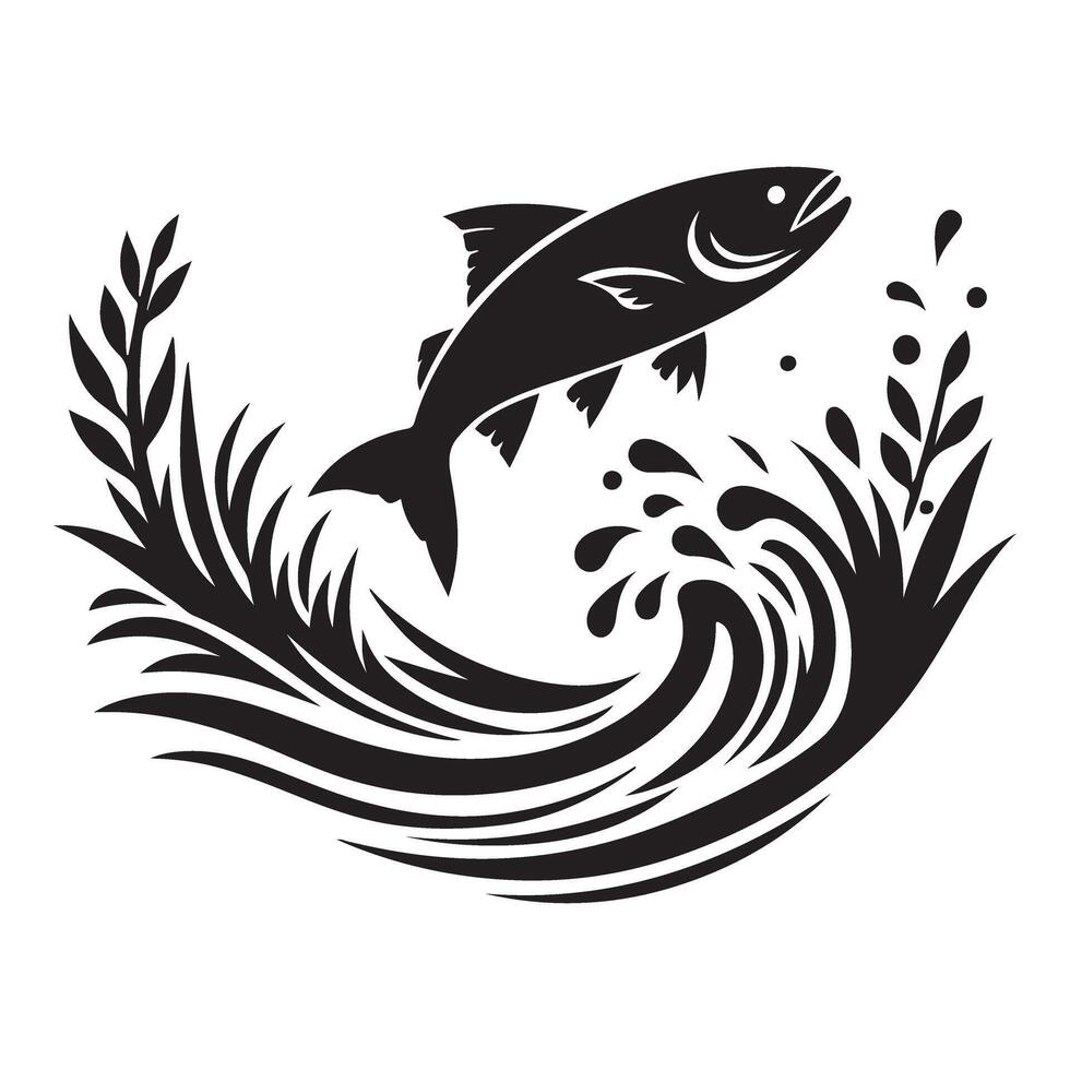 Fish Jumping Out of Water Silhouette Illustration Graphic vector