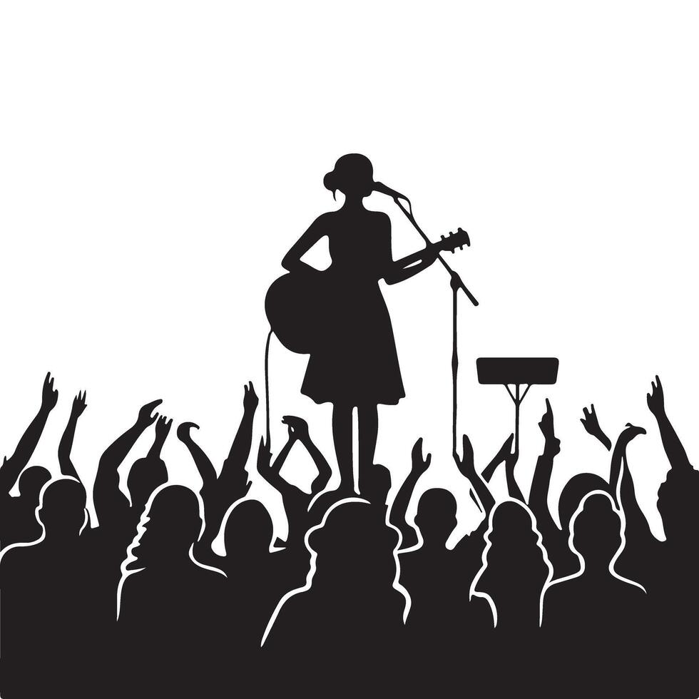 Silhouette music concert with guitar player performing illustration artwork vector