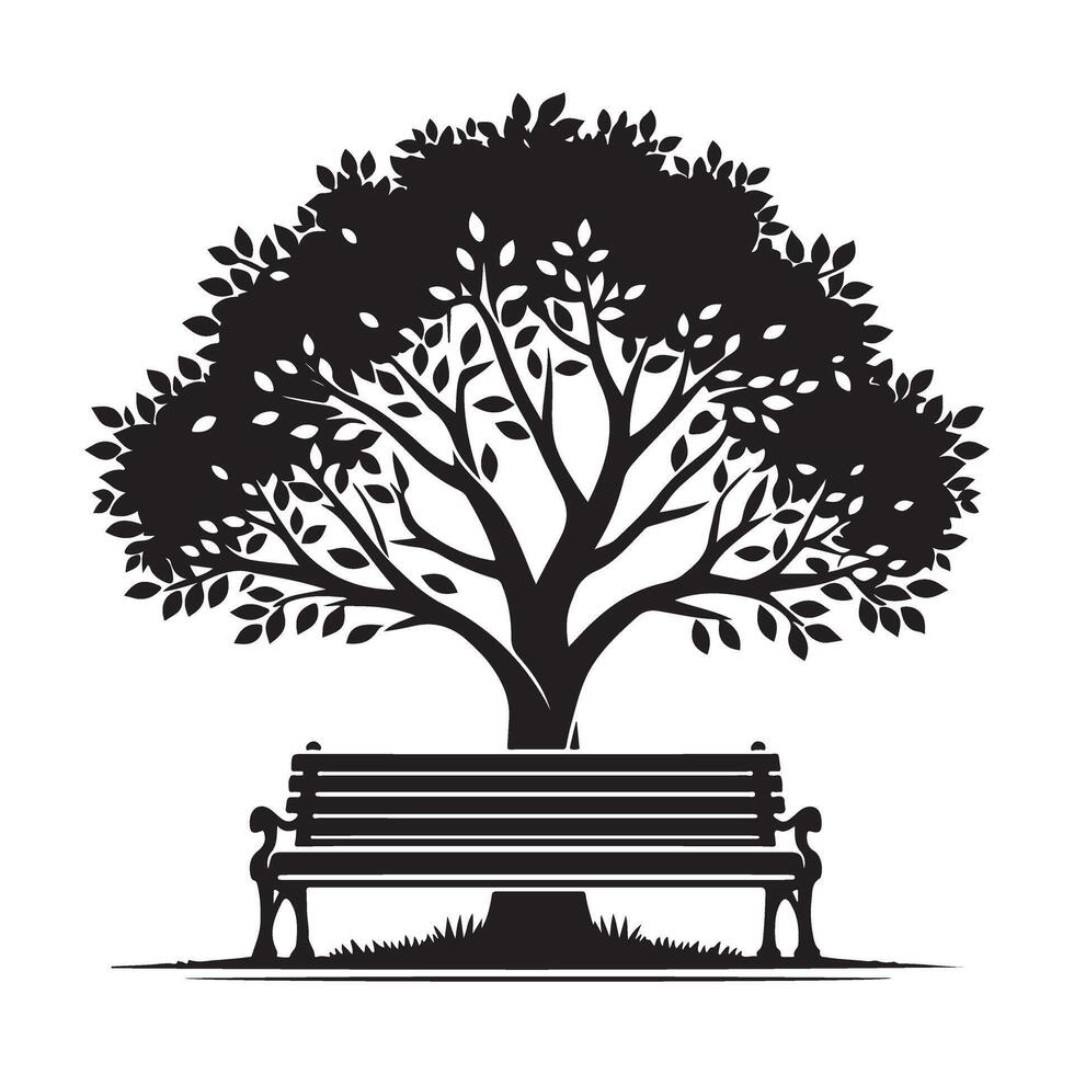 Tranquil park bench tree silhouette peaceful relaxing scenery vector