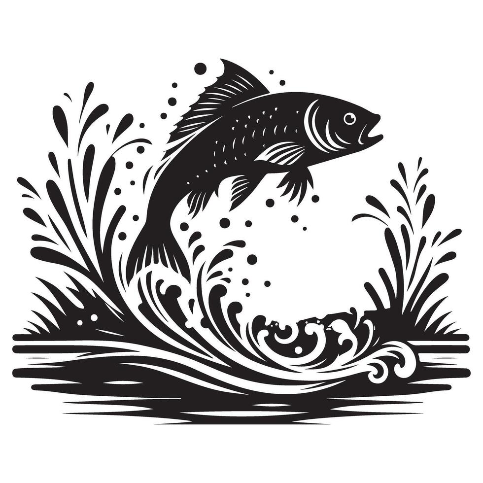 Fish Leaping Out of Water Silhouette Illustration Design vector