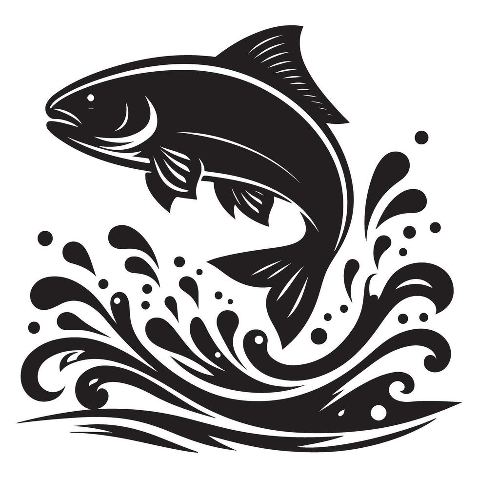 Silhouette Jumping Fish Illustration Water Splash Animation vector