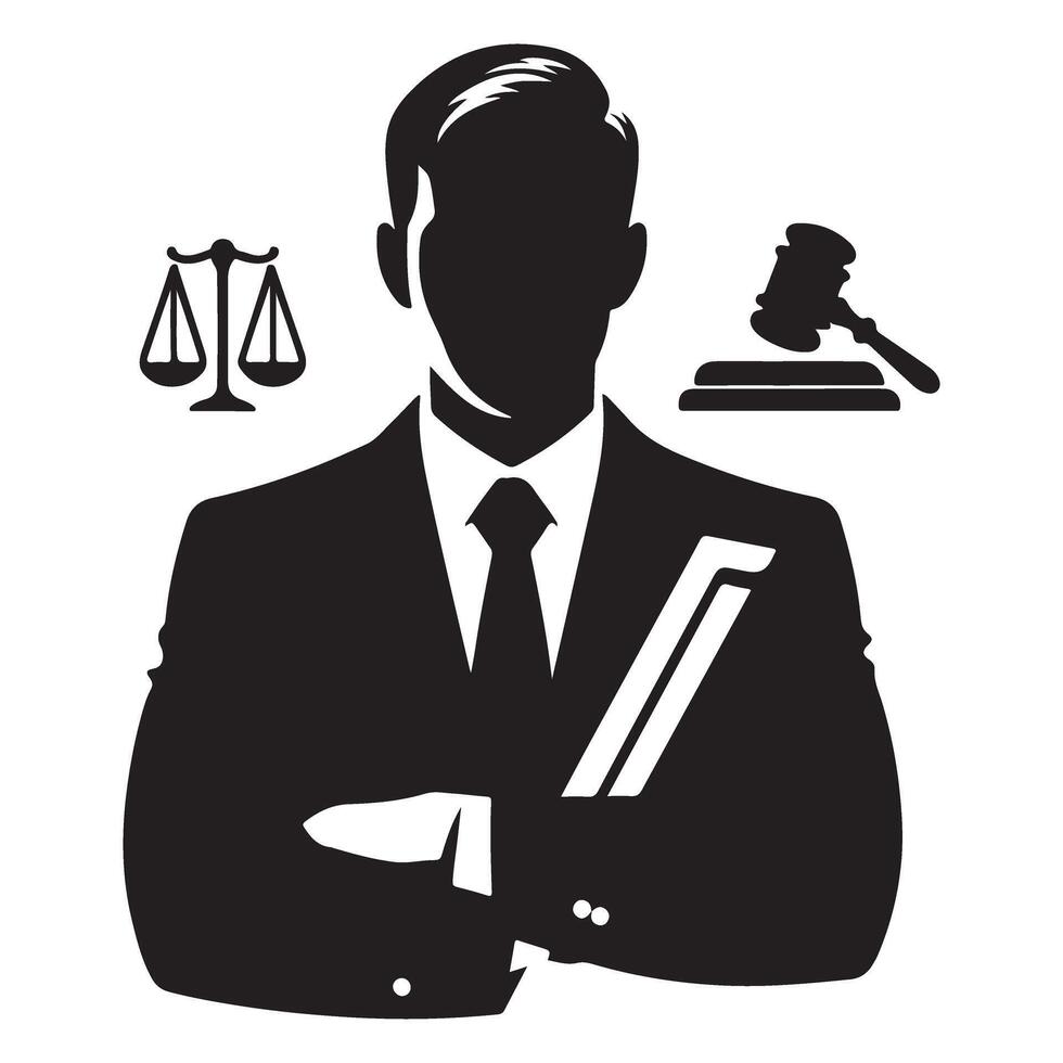 Confident lawyer silhouette symbolizing justice law and legal representation vector