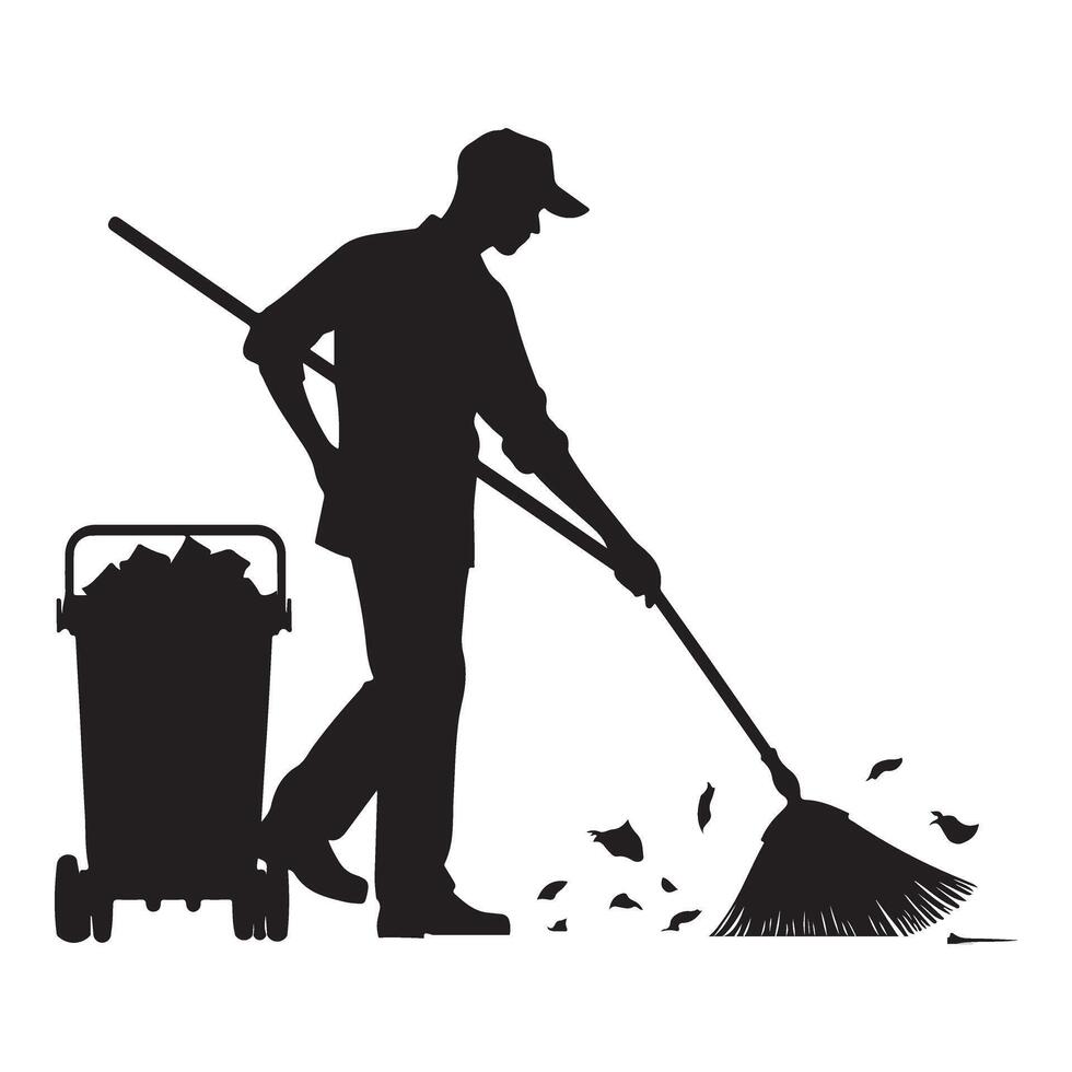 Street Sweeper Silhouette Illustration for Cleaning and Sanitation Services vector