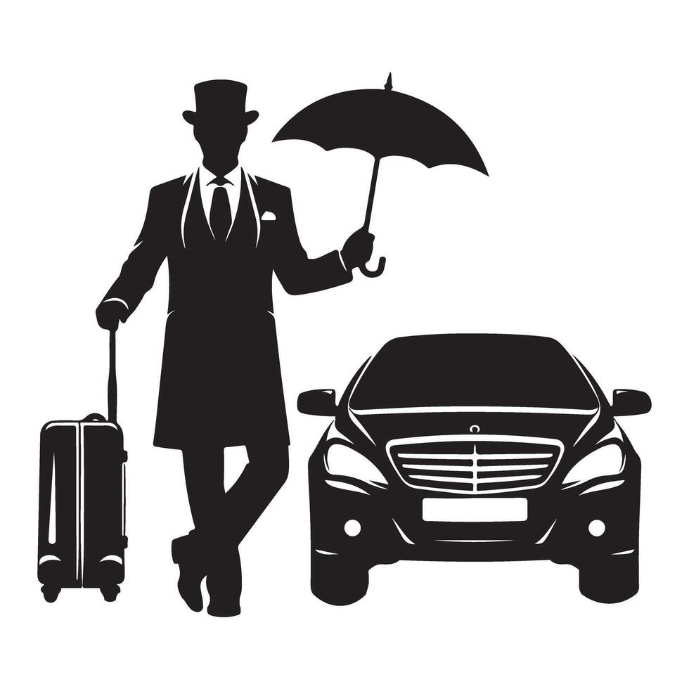 Elegant Chauffeur Silhouette with Car Graphic for Transportation Service vector