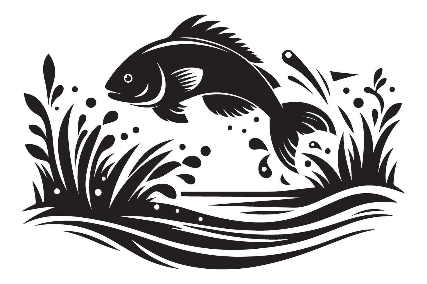 Fish Jumping Out of Water Silhouette Illustration Design vector