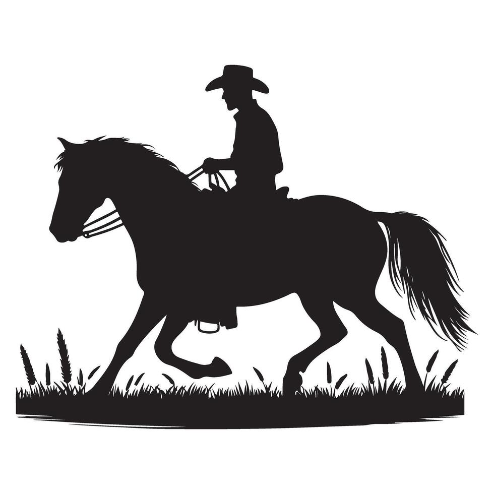Cowboy Horse Silhouette Ranch Illustration Graphic Design Art vector