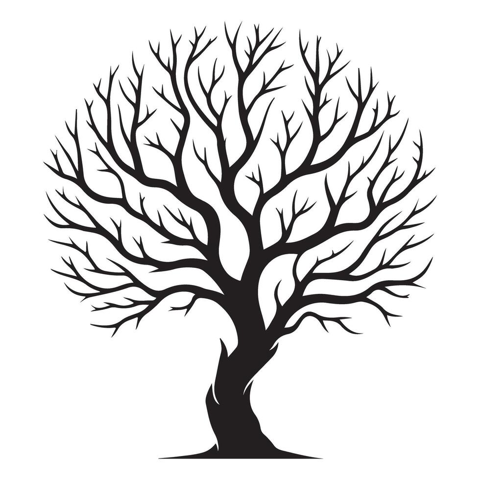 Silhouette of Bare Tree Branches Spreading Across Circular Design vector