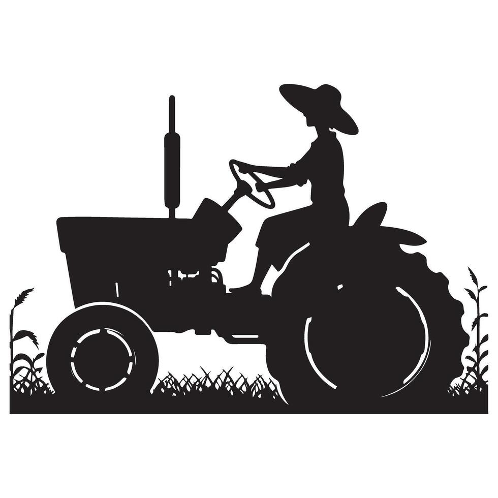 Silhouette farmer woman driving tractor illustration agricultural design vector