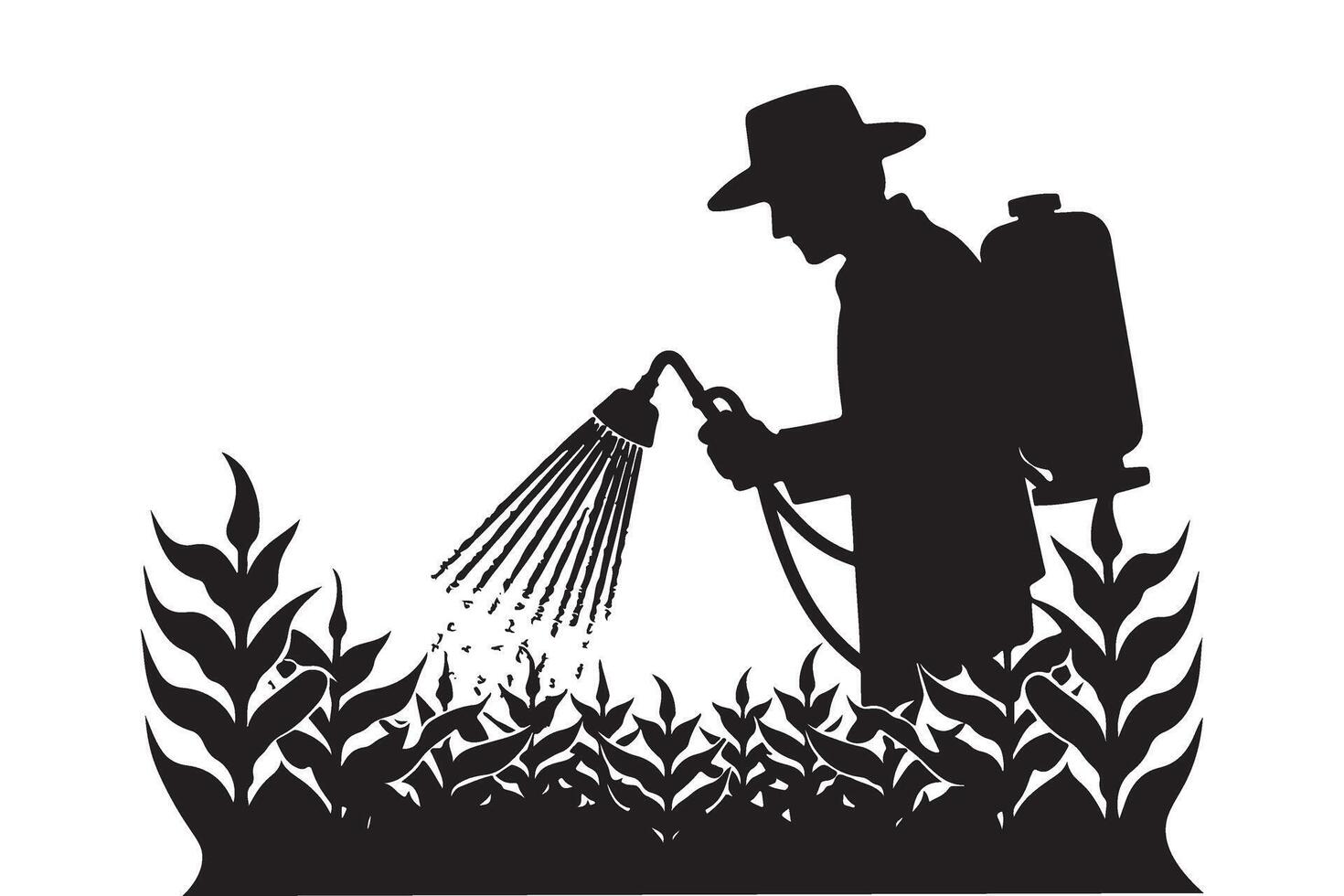 Farmer Spraying Pesticides Silhouette Illustration for Agriculture Projects vector