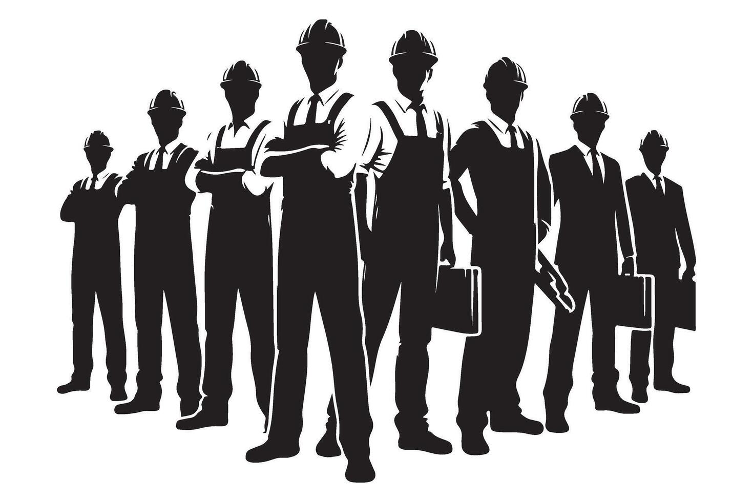 Construction Worker Silhouette Illustration A Strong Team for Infrastructure Projects vector