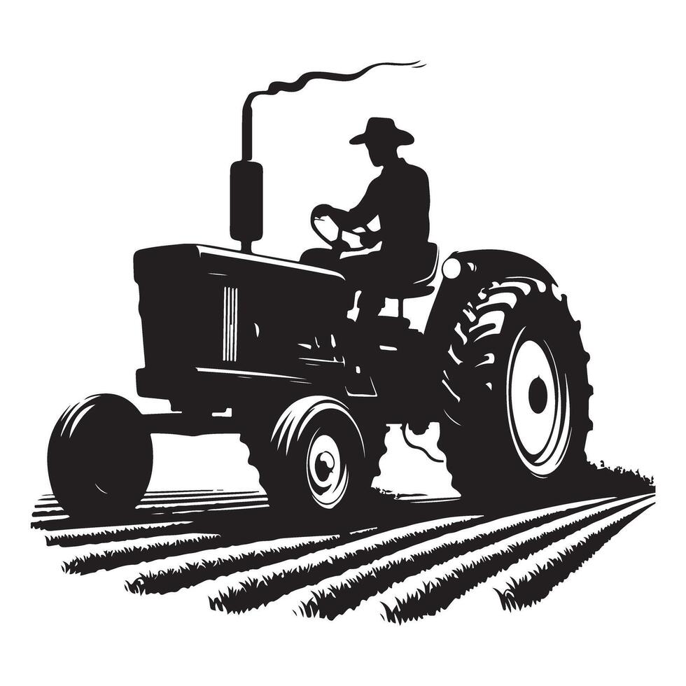 Silhouette of Tractor Plowing Field an Enduring Symbol of Agriculture vector