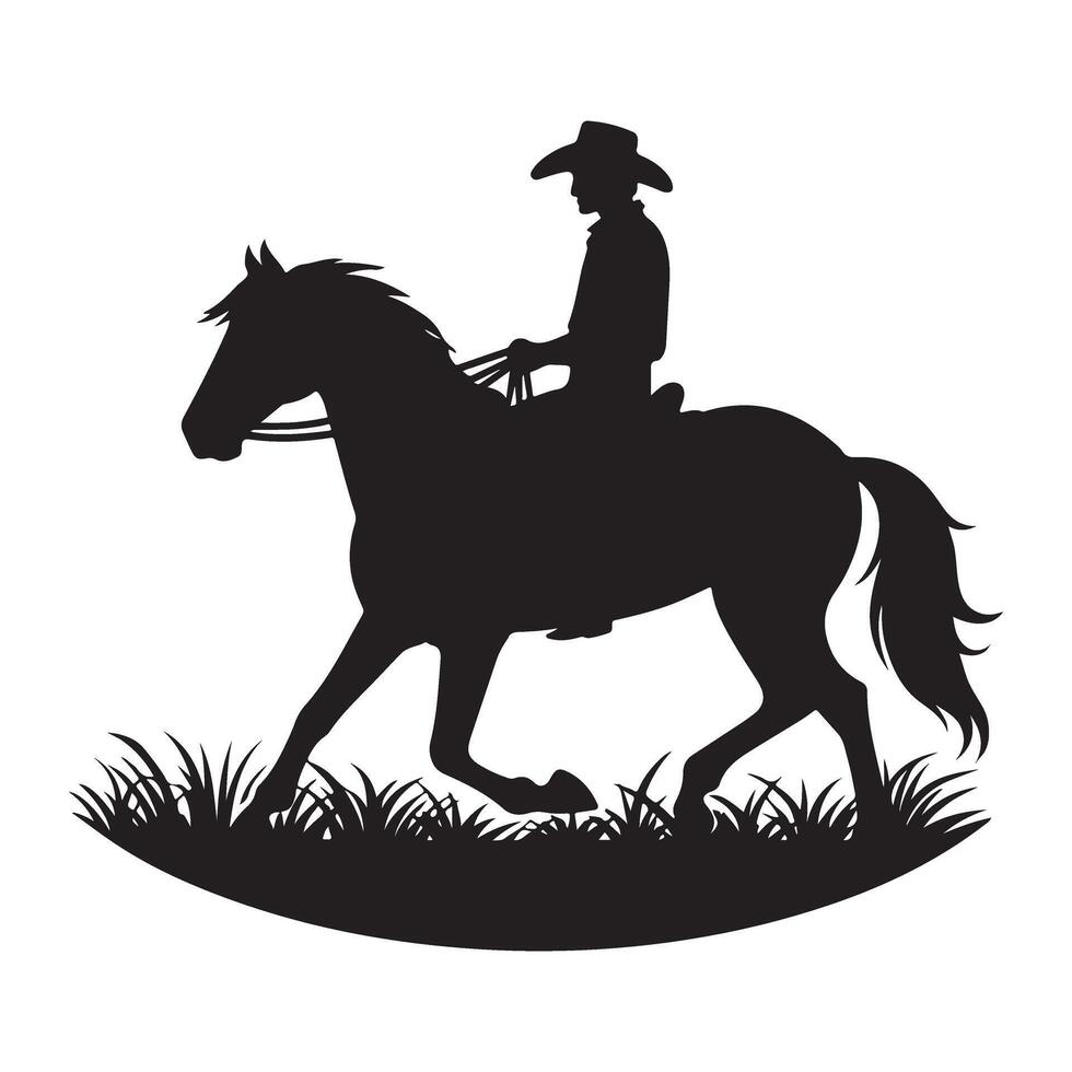 Silhouette Cowboy Riding Horse Illustration in Nature vector