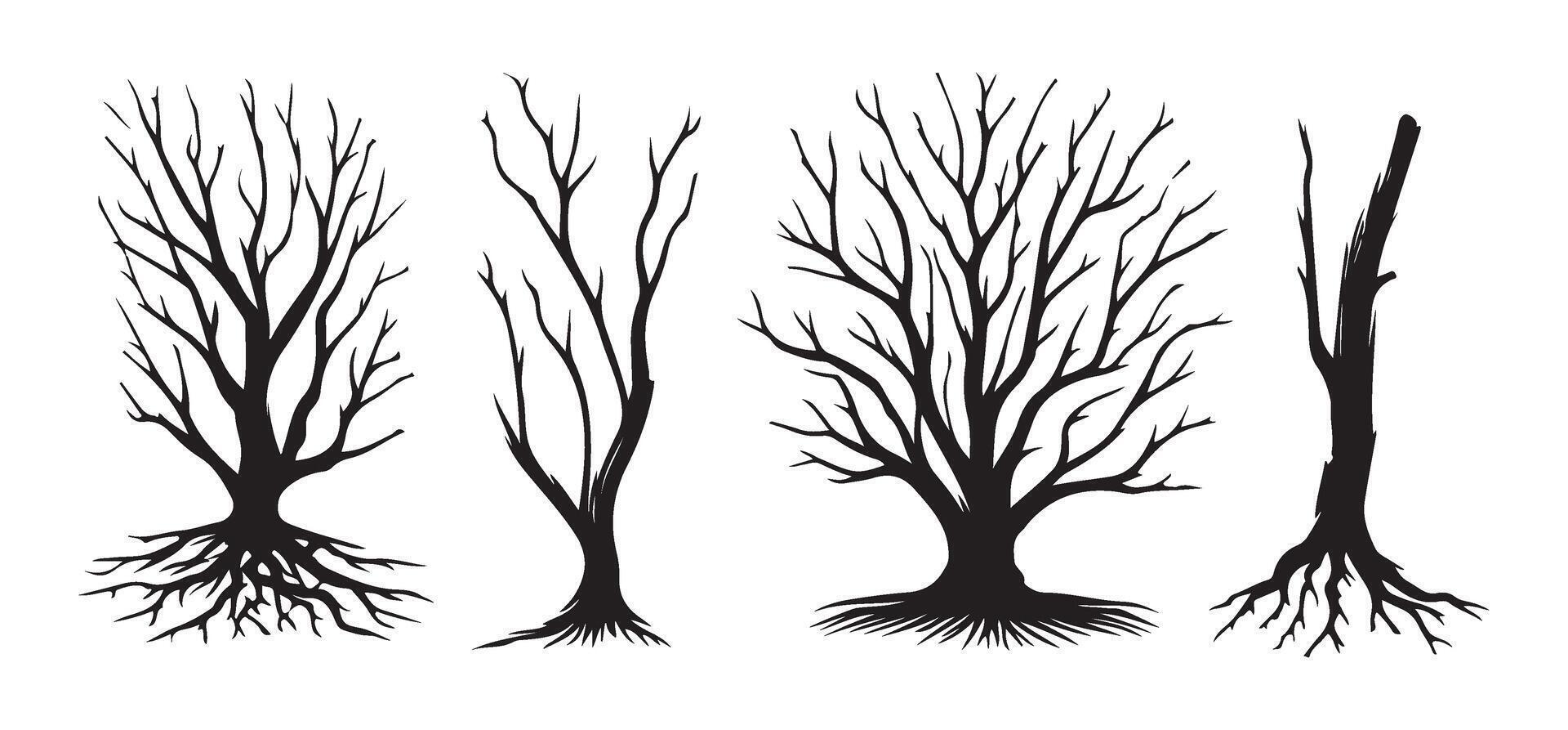 Bare Tree Silhouette Set for Autumn Winter Designs vector