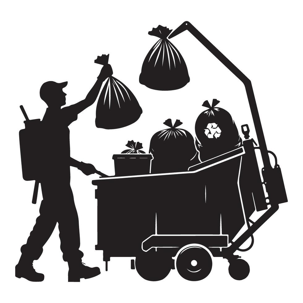 Efficient Waste Management a Silhouette Illustration of Garbage Collection Worker vector