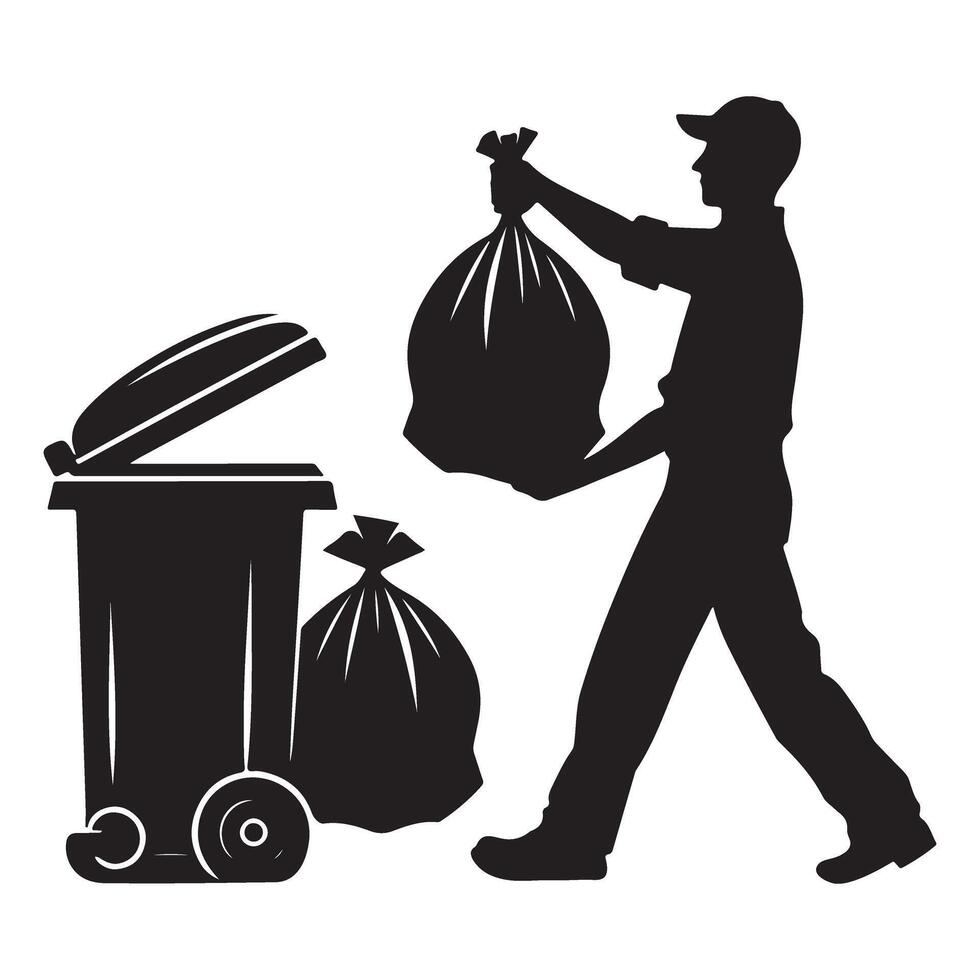 Garbage Collector Silhouette Waste Management Recycling Services Illustration vector