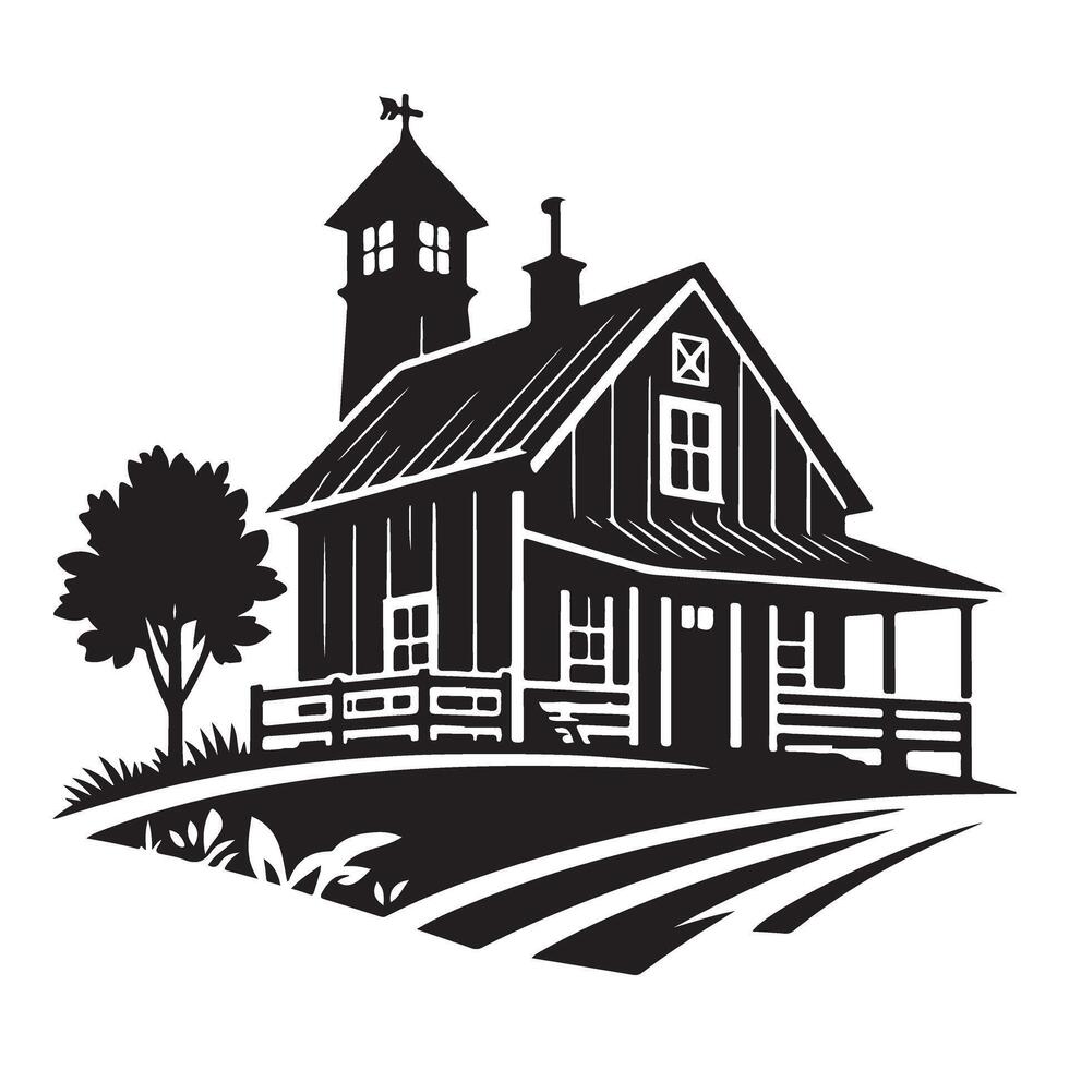 Charming Farmhouse Illustration Classic Rural Homestead Design vector