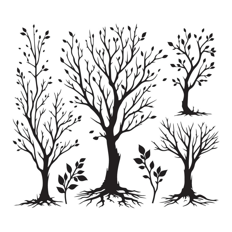 Bare Tree with Leaves Silhouette Illustration for Graphic Design vector