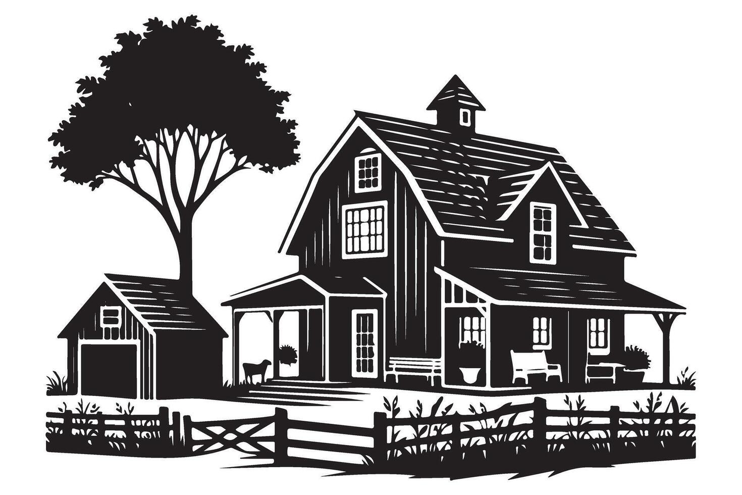 Stunning Farmhouse Illustration Art for Rustic Home Decor Projects vector