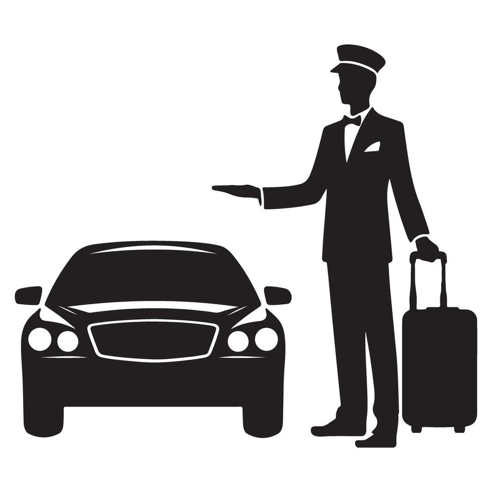 Chauffeur with Car Silhouette Design for Transportation Services vector