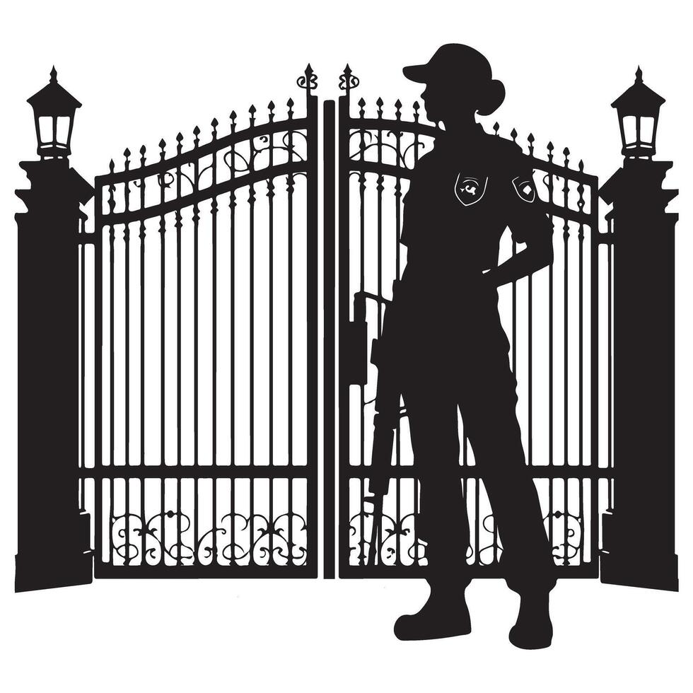 Security Guard at Gate Silhouette Illustration for Security Concepts vector