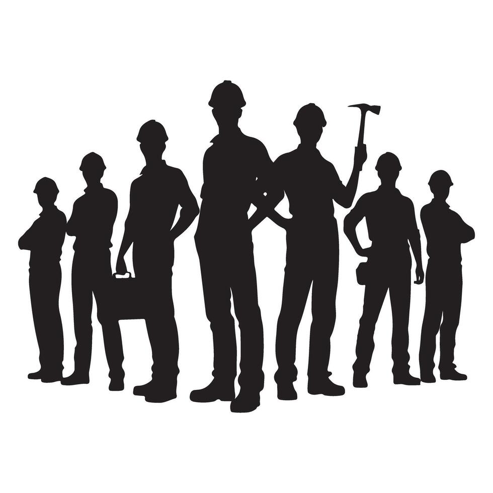 Silhouette of Construction Workers Symbolizing Teamwork and Skilled Labor vector