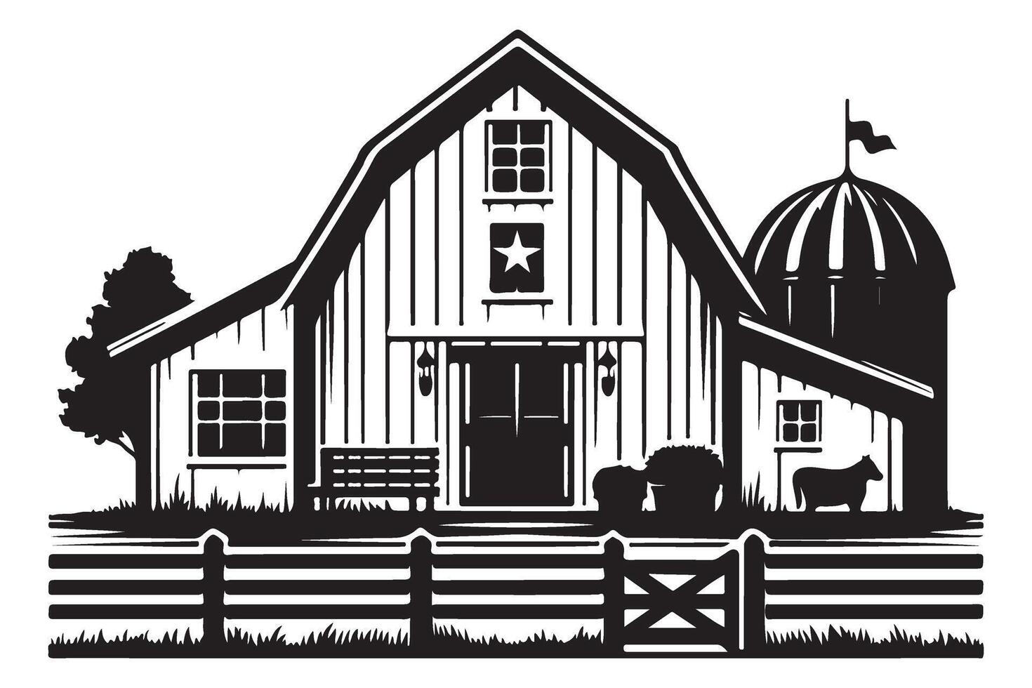 Classic Barn Art Illustration for Rural Farmhouse Designs vector